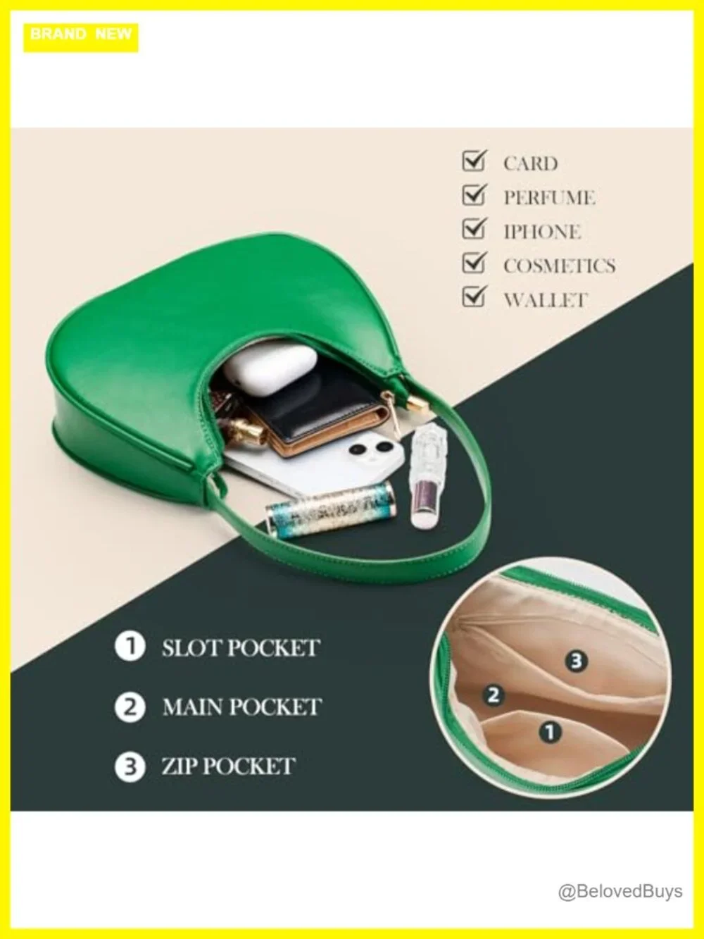 PU Leather Hobo Shoulder Handbag with Zipper